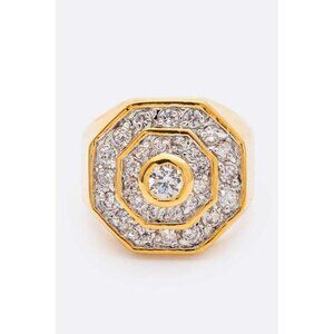 Diona J Octagon Crystal Unisex Gold Ring Size 9